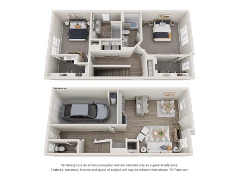 a stylized 3d floor plan of a 2100 sq ft house